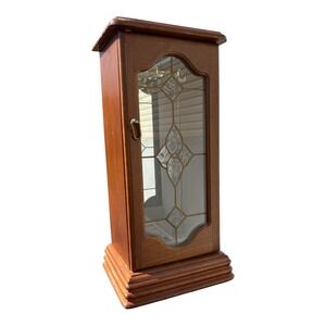 Vintage Centurion  Wooden Floral Etched Glass Jewelry Box 12" Tall Cottage Core
